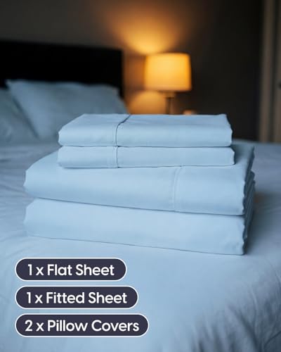 Image of Sleepy Town Queen Size Bed Sheets - 4 Piece - Queen Sheet Set - Extra Soft, Comfy & Cooling - Easy Care - Shrinkage, Wrinkle & Fade Resistant - Brushed Microfiber - Deep Pocket Bed Sheets (Light Blue)