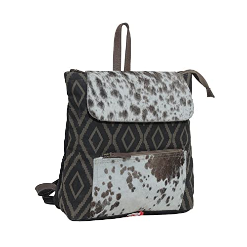 Myra Bag Western Leather Backpack Bag for Women - Flapover Upcycled Cowhide Bag Mocha Splashes2