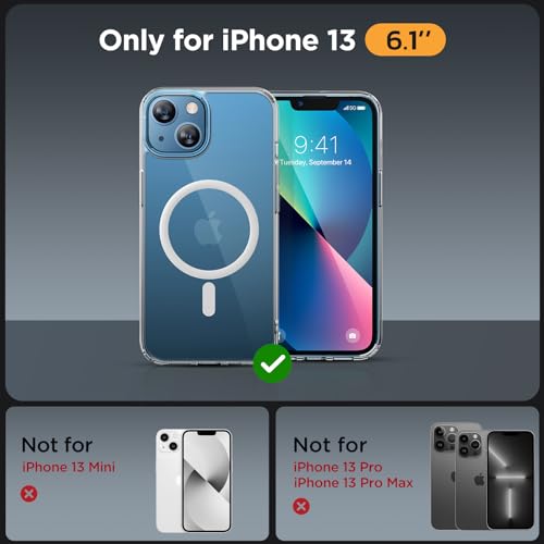Image of Miracase Magnetic for iPhone 13 Case 6.1 inch (Compatible with MagSafe)(with 2X Screen Protectors) Military-Grade Protection, Anti-Fingerprint Translucent Matte Phone Case Cover, Clear