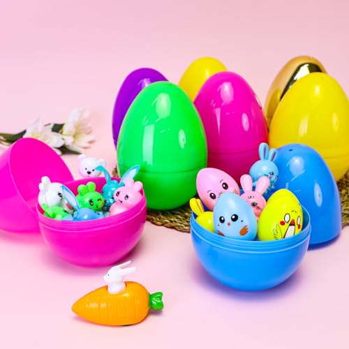 MGparty 12 Pcs 6" Fillable Easter Eggs Plastic Empty Large Easter Eggs with 2 Golden Eggs for Easter Basket Stuffers Surprise Toys Party Favor, Egg Hunt Supplies and Easter Decorations
