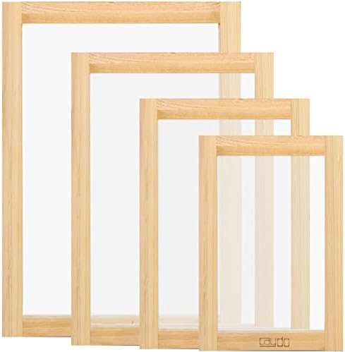 Caydo 4 Pieces 4 Size Screen Printing Frame with 110 Mesh for Screen Printing Beginners and Kids, 9 x 5.1 Inch, 10.6 x 6.7 Inch, 12.2 x 8.2 Inch, 14 x 10 Inch