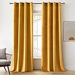 Woaboy Velvet Curtains 90 Drop Mustard Yellow Curtain for Living Room Thermal Blackout for Bedroom Luxury Eyelet Drapes Soft Window Treatment Insulated Soundproof & Room Darkening W 46 x L 90 2 Panels