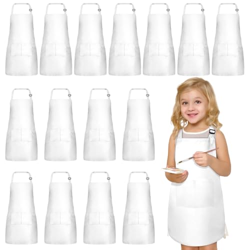 IMERAGO 15 PCS Kids Aprons with Pockets Adjustable Chef Painting