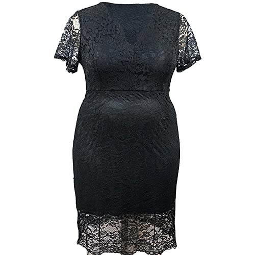 aromm Robe pour Femme à Lacets Floral Charme Cocktail Longueur au Genou Vêtements d'été pour Fête Noir XL Cover