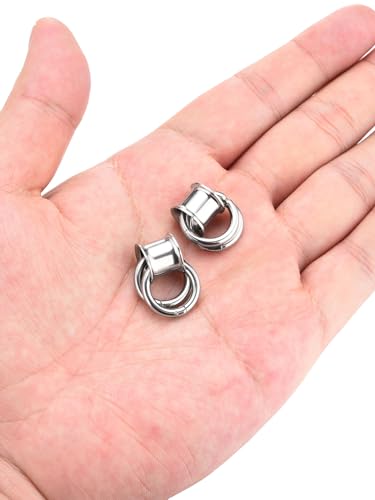 PiercingJ 1 Pair Ear Guages with Rings Ear Weight Plugs Tunnels Hypoallergenic Ear Expander Stretchers 316 Stainless Steel Hoop Earrings Piercing Body Jewelry 0G 00G 1/2" 9/16"4