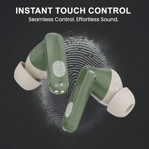 Image of AROMA TWS4 Jaguar V5.4 True Wireless Earbuds, Midnight Green & Cream | up to 60H Playtime, ENC, Fast Charging, Heavy Bass, Bluetooth