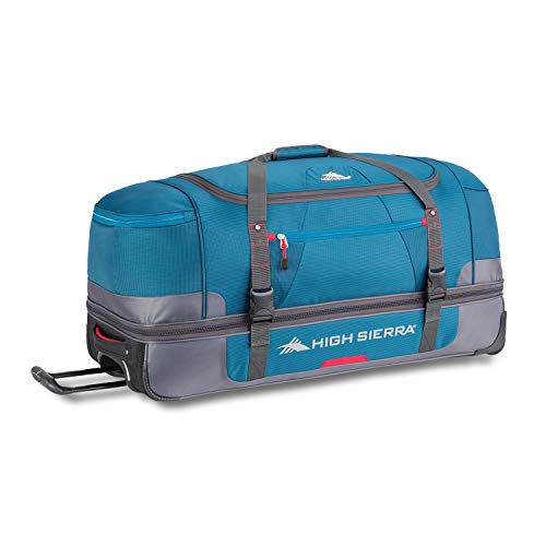 High Sierra Decatur 34 Inch Drop Bottom Portable Wheeled Rolling Polyester Duffel Travel Bag with Recessed Telescoping Handle, Peacock