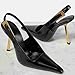 THESHY Women's Slingback Stiletto High Heels Square Toe Metal Buckle Pumps Backless Patent Leather Fashion Dress Shoes for Women Black