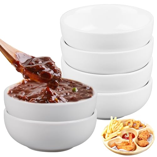 WIYETY Keramik Saucenschälchen, 6 Stück Sojasosenschale, 90ML Mini Runde Dipschalen, 8 cm Dipschälchen, für Sushi, Ketschup, Saucen, Dessert, Snack - Weiß - 9 x 4 cm