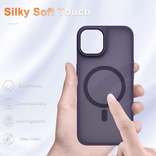 Image of YENAPOON for iPhone 14 Case, iPhone 13 Case, Matte Magnetic Case, Purple | Fit for Magsafe, Screen Protector Included, Matte Translucent Frosted Slim Shockproof Protective Phone Cover