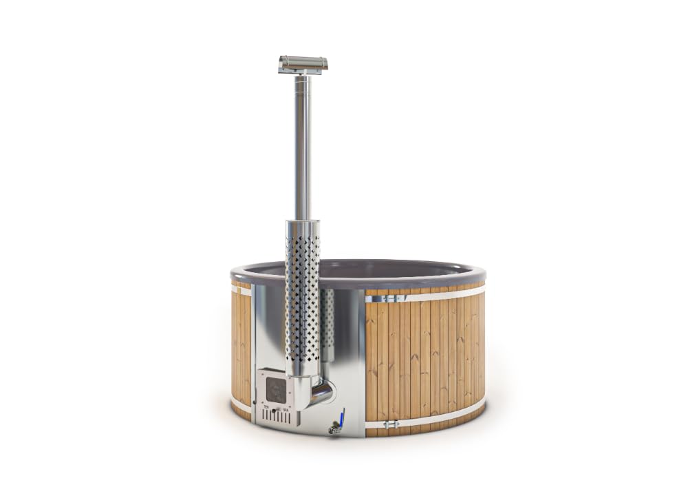 Holz Badefass Stockholm aus Thermoholz, Hot Tub Ø 180 cm, 8 Personen, inkl. Edelstahl-Ofen (30 kW), Minibar, Schwimmbecken, Badebottich, Badezuber