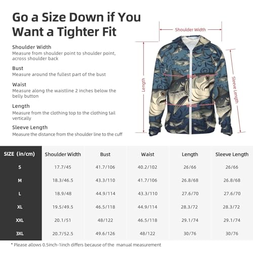 Sun Protection Hoodie Shirt Catching Fish Pattern UPF 50+ Long Sleeve Outdoor Rash Guard for Men Women2