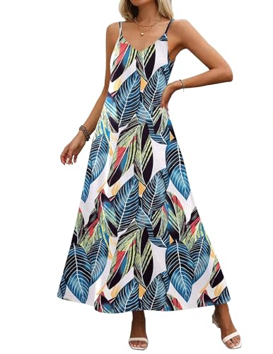 Image of Zeagoo Womens Summer Maxi Dress Spaghetti Strap Casual Printed Dress Boho Floral Beach Sundress,