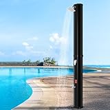 TLSUNNY 16 Gallon Solar Heated Shower W/ 360° Rotating Shower Head & Faucet, Freestanding Outdoor Shower W/ 210D Protective Cover, Water Temperature Adjustment, for Pool, Garden, Beach, Spa, Backyard