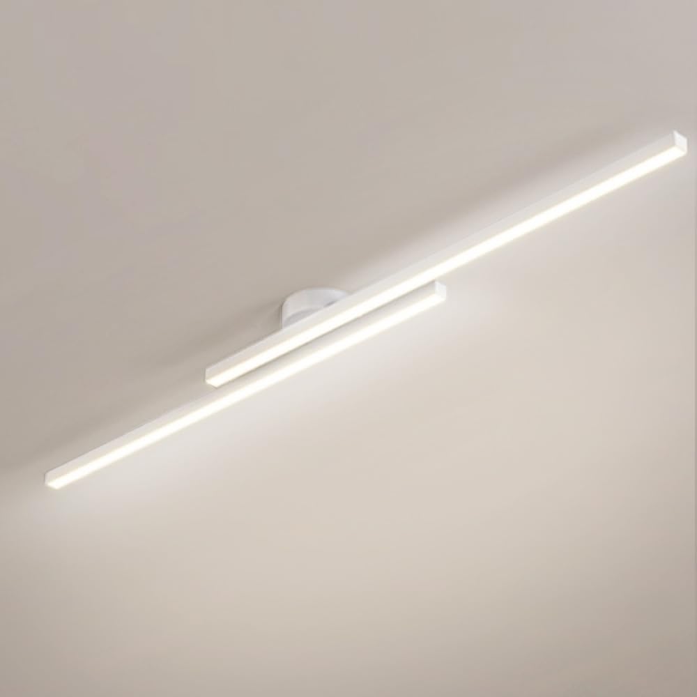 LYMSXAZOU Led Linear Ceiling Light Modern Flush Mount Lamp Hallway Lighting Fixture Minimalist Long Strip Chandelier Lights for Living Room Bedroom Corridor Kitchen/White4000K/90Cm