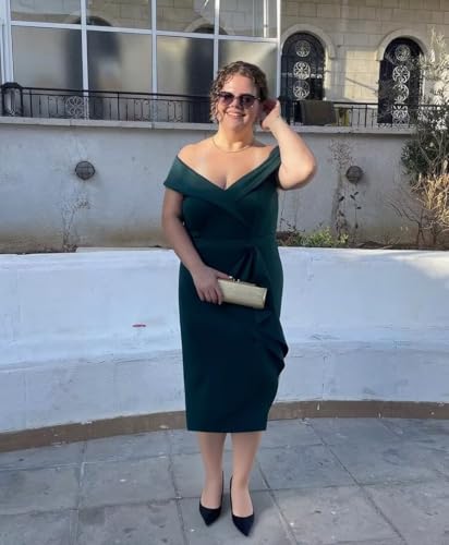 Satin Mother of The Bride Dresses for Women Off Shoulder Tea Length Wedding Party Gown4