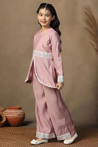 Image of Fashion Dream Girls Chanderi Silk Embroidered Top & Palazzo Set|Kids Salwar Suit|Ethnic Wear