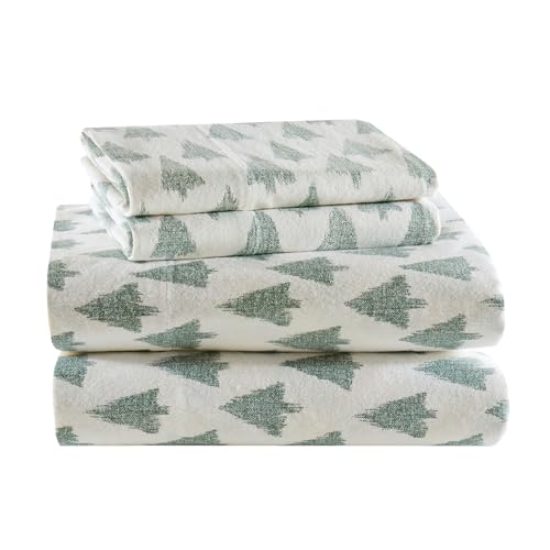True North by Sleep Philosophy Cotton Sheet Set Cozy Print 100% Cotton Flannel Sheets Bedding Set, Oversized Sheets, Deep Pocket Fits Up to 14" Mattress Queen Bed Sheets Queen Ikat Tree 4 Piece