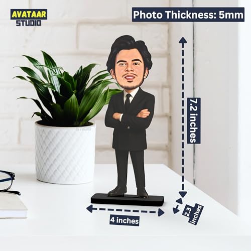 Image of Personalized Workaholic Caricature Gift Custom Office Desk Avatar Birthday Gift for Friend Colleague Unique Corporate Gift for IT Professionals (MAN in Suit 3, 7 INCHES)
