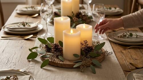 Image of Mikasa LED Wax Pillar Candle 3 x 4 Inch White Flameless Candle with Dancing Flame Effect - Battery Operated with 5-Hour Timer for Home Decor and Table Ambiance