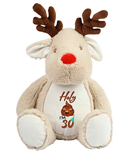 Getagift Personalised Birthday themed Holy Sh*t I'm 30 Customise with any year Christmas/Mothers Day/Fathers Day inspired Funny Teddy Bear Soft Toy. (Reindeer)