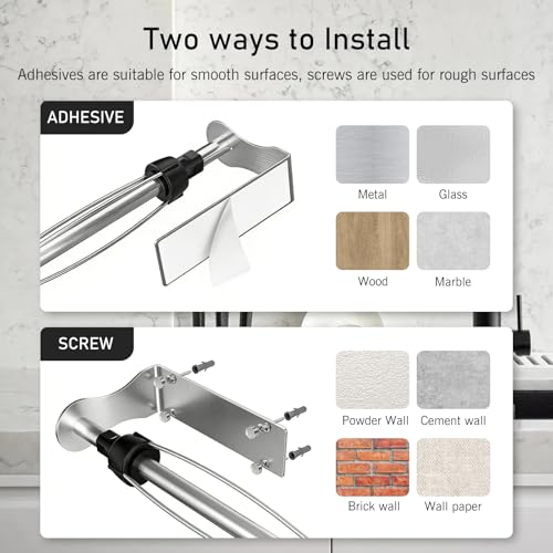 Image of SetSail Paper Towel Holder, Paper Towel Holder Under Cabinet with Adjustable Damper Easy Tear Wall Mount Self-Adhesive or Drilled for Kitchen Bathroom, Silver