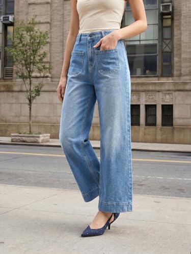 Image of Urbano Fashion Women's Mid Rise Wide-Leg Washed Jeans Non-Stretchable