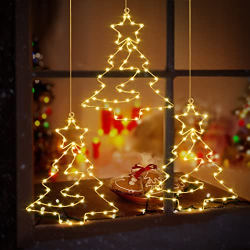 3PCS Christmas Window Lights, Raymall 55 LED Battery powered Christmas Window Silhouette Lights With Timer, 8 Lighting Modes LED Fairy String Lights Indoor Battery Operated Christmas Lights Warm White 3PCS Christmas Window Lights, Raymall 55 LED Battery powered Christmas Window Silhouette Lights With Timer, 8 Lighting Modes LED Fairy String Lights Indoor Battery Operated Christmas Lights Warm White