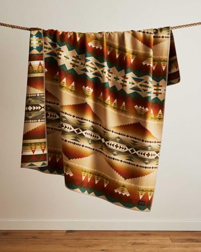 Image of Pendleton Jacquard Unnapped Twin Blanket, 64 x 80 in, Heirloom Virgin Wool