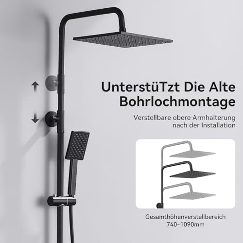 Auralum Regendusche Komplettset ohne Armatur, Edelstahl Regendusche mit Messing-Wasserteiler, duschkopf, 250mmx250mm Überkopfbrause… – Ansicht 4