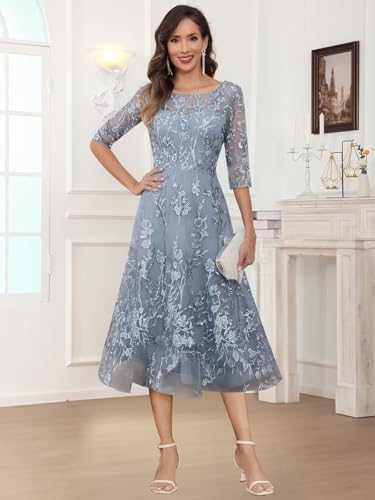 Lace Applique Mother of The Bride Dresses A Line 3/4 Sleeve Evening Formal Cocktail Dresses for Women4