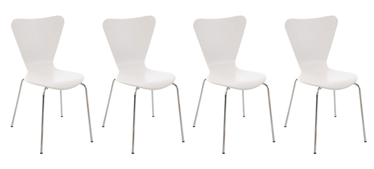 CLP Lot de 4 Chaises Empilables Calisto I Chaise De Visiteur avec Piètement Stable en Métal Chromé I Chaise pour Zone D'Attente, Couleur:Blanc