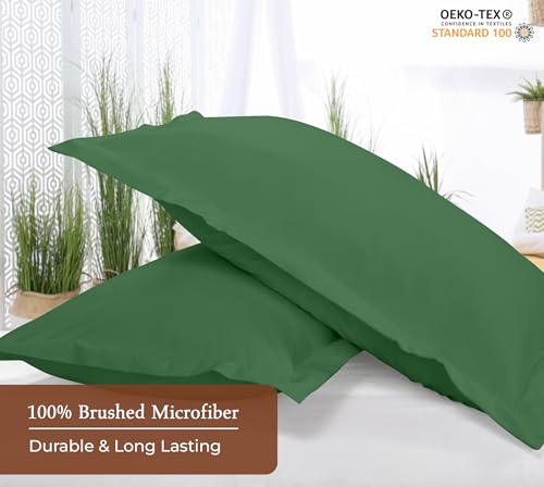 Image of Royale Linens Pillow Shams 2 Pack Standard Size 20x26 Inch - 1800 Microfiber -Bed Pillow Shams, Wrinkle Resistant Super Soft and Cozy- Back Overlap Closure - Oxford Pillowcase (Standard, Hunter Green)