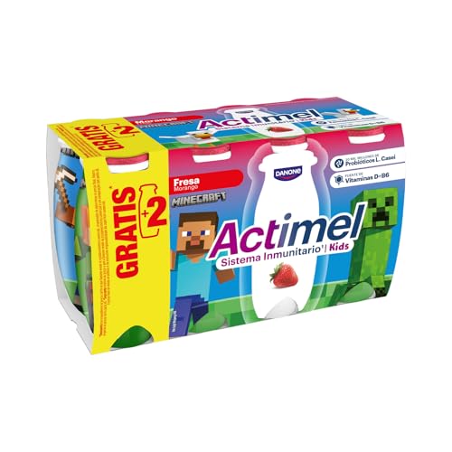 Actimel Kids Yogur bebible fresa - con probioticos, fermentos y vitaminas- Pack 6x100g