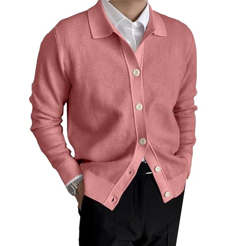 Cable Knitted Cardigan Sweater for Men Lightweight Open Front V Neck Sweaters Button Long Sleeve Solid Knitwear
