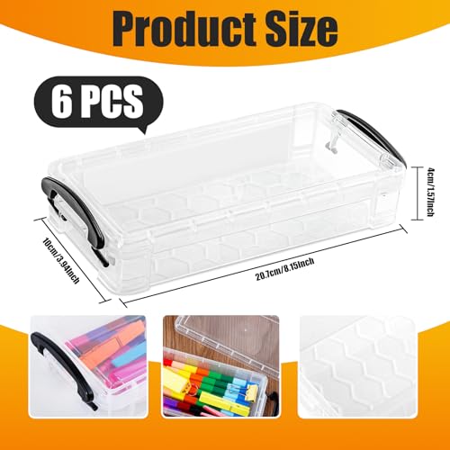 Image of 6 Pack Plastic Pencil Boxes, Clear Pencil Case with Latching Lid, Stackable Storage Box for Gel Pens Marker Crayon Office Supplies, Crayon Box Bulk Storage Container for Art Supplies