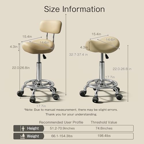 Image of Saddle Stool with Back and Ring Pedal, Adjustable Hydraulic Rolling Chair with Wheels for Salon, Spa, Medical, Massage & Drafting Use Khaki