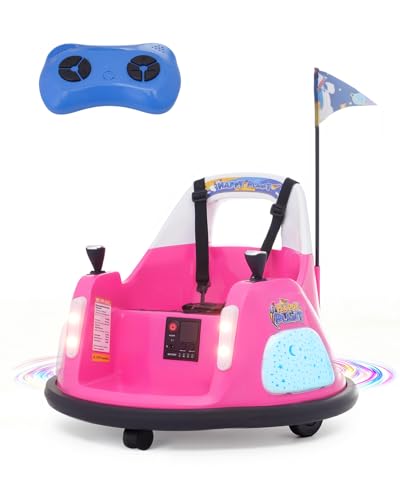 Image of Joywhale 12V Kids Ride on Bumper Car Race Toy Electric Battle Vehicle, with 360° Spin, Adjustable Speed, Remote Control, Flashing Lights, Music, Exquisite DIY Sticker, Portable Handle, Pink