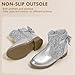 PANDANINJIA Girls Boots Toddler Kids Fashion Short Ankle Dress Bow Booties with Side Zipper Boots(Silversequin 7 M US Toddler)