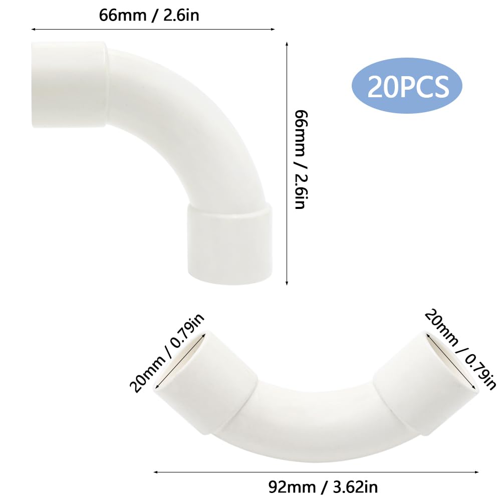 20 sztuk kolanko do rur M20 90° złącza rurowe wodoodporne izolowane sztywne rury PVC, białe do projektów budowlanych, rurociągów i nawadniania rolniczego