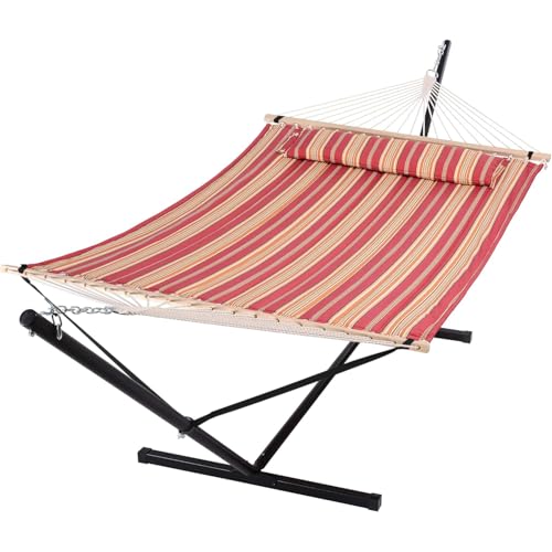 SUNCREAT Outdoor Hammock with Stand, Two Person Quilted Fabric Hammock Swing with 12ft Steel Stand...