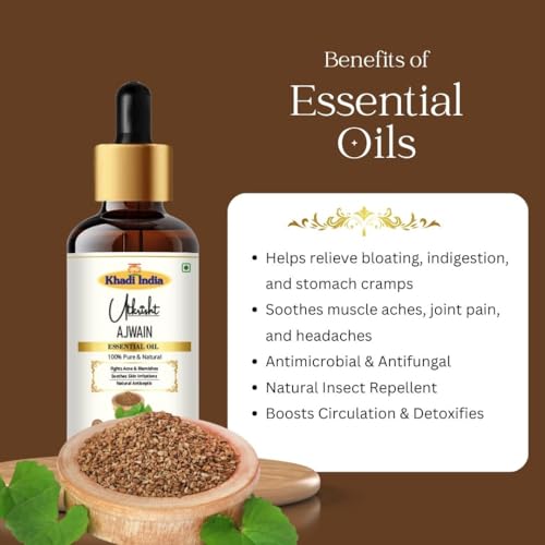 Image of Khadi Ajwain Essential Oil 15 ml | Trachyspermum ammi | Pure & Natural | For Acne & Blemishes | Muscle Relaxation | Face & Body Massage Oil | All Skin Types | Aromatherapy for Men & Women