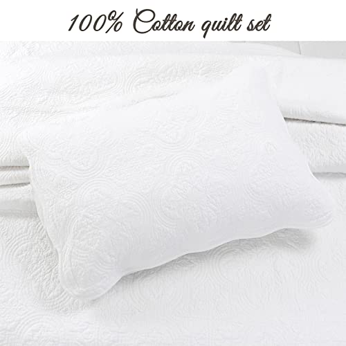 Cozy Line Home Fashions BB- K- 469AQ-OVR Victorian Medallion Solid White Embossed 100% Cotton Bedding Quilt Set,Reversible Bedspread thumb #1