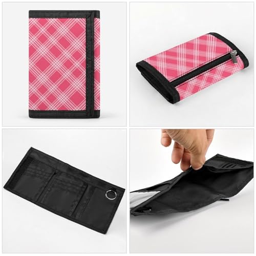 Pink White Plaid Print Wallet for Men, 8 Credit Card Holder Slim Minimalist Front Pocket Small Mens Bifold Wallets4
