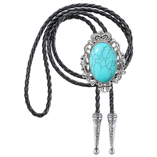 Image of Jeilwiy Bolo Tie for Men Real Stone Westwern Cowboy Ties Silver Bolos Women Leather Necktie Gift for Birthday Christmas