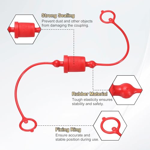 Image of HARFINGTON 2Sets 3 /8 Hydraulic Hose Dust Cap and Plug Kit, ISO-A Male Dust Cap & Female Plug Cover Quick Disconnects Air Coupler Cover Port Plug Fittings with Retention Ring, Red /Yellow