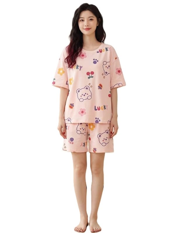 Floral Print Lounge Set Soft Cotton Feel Relaxed T Shirt with Matching Pyjama Night Suit for Women-picture-25
