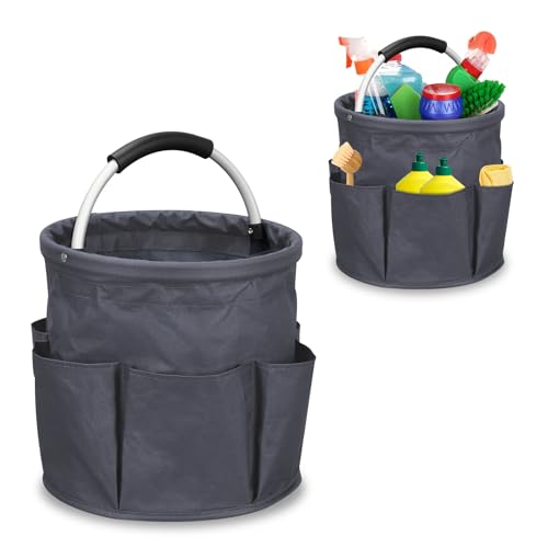 TeJoyce バケツツールバッグ 大容量 工具入れ 電工バケツ 折りたたみ式 工具収納用ばけつカバー 多機能 防水バケットバッグ 丸型 Cleaning Bucket (濃い灰色)