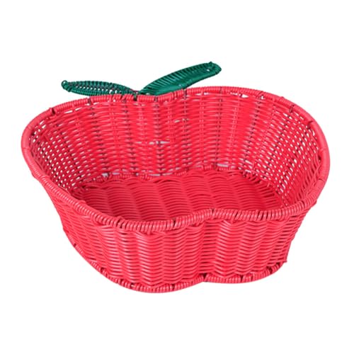 Luxshiny Handmade Rattan Bread Basket, Apple Shaped Fruit Basket, Wicker Fruit Serving Storage Bowls, Key Holders Candy Snack Decorative Basket for Kitchen Decor