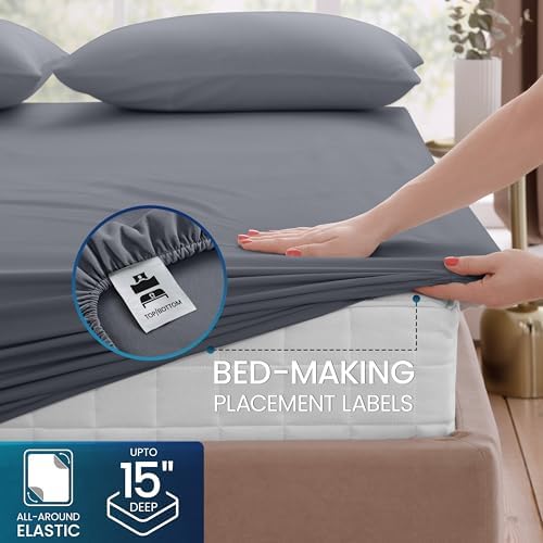 Utopia Bedding Queen Sheet Set - Brushed Microfiber - Soft Bed Sheets for Queen Size Bed Set - Luxury Bedding Sheets with Fitted Sheet, Flat Sheet & 2 Pillow Cases - Deep Pocket (Grey) - 3